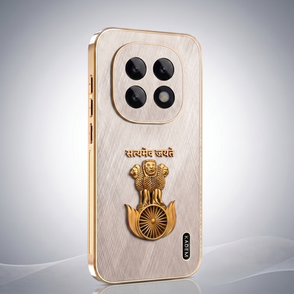 Oppo F29 Pro 5G Satyamev Jayate 3D Electroplated Frame Gold Thread Pattern Hard Back Case