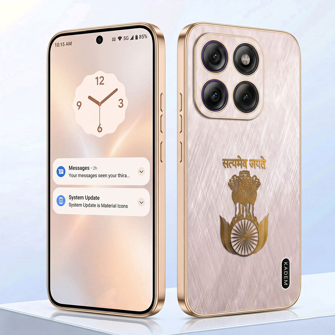 Motorola Edge 70 Fusion 5G Satyamev Jayate 3D Electroplated Frame Gold Thread Pattern Hard Back Case