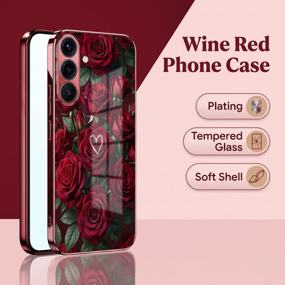 Samsung Galaxy A36 5G Rose Heart Burgundy Electroplated Glass Back Case