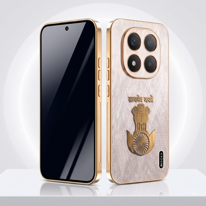 Redmi Note 15 Pro+ 5G Satyamev Jayate 3D Electroplated Frame Gold Thread Pattern Hard Back Case