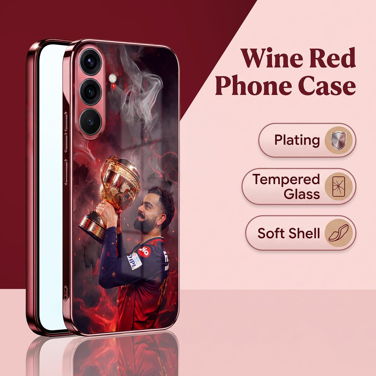 Samsung Galaxy A36 5G Virat Kohli Burgundy Electroplated Glass Back Case