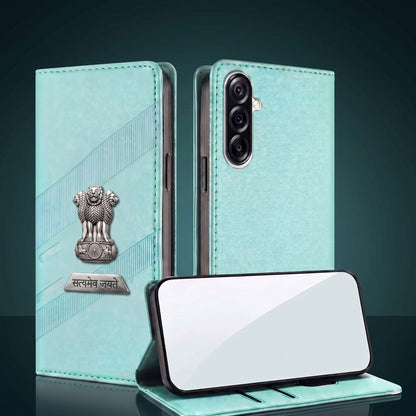 Samsung Galaxy A56 5G Metal Satyamev Jayate 2-in-1 Emblem Magnetic Flip Wallet Case