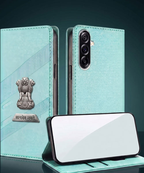 Samsung Galaxy A56 5G Metal Satyamev Jayate 2-in-1 Emblem Magnetic Flip Wallet Case
