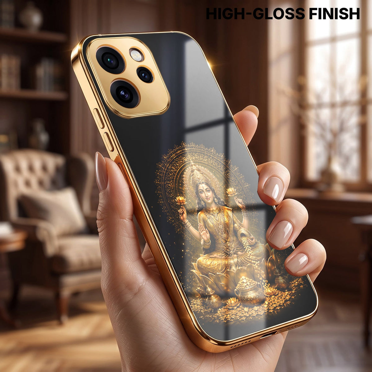 Oppo Reno 15 Pro Mini 5G Golden Maa Lakshmi Gold Electroplated Glass Phone Back Case