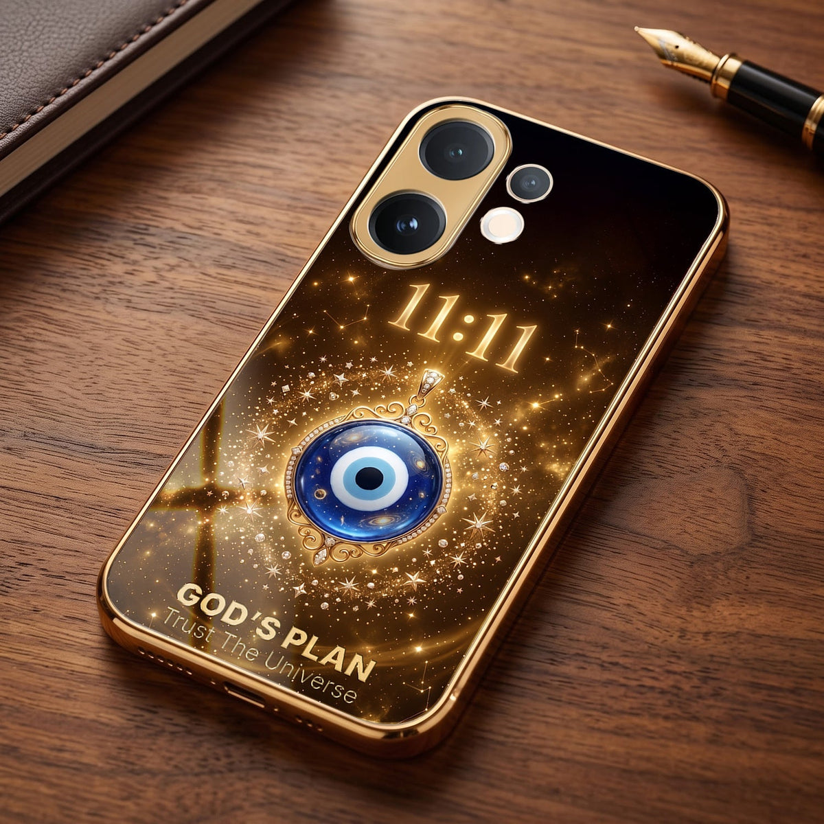 Vivo T4 Pro 5G God’s Plan Evil Eye Gold Electroplated Glass Phone Back Case