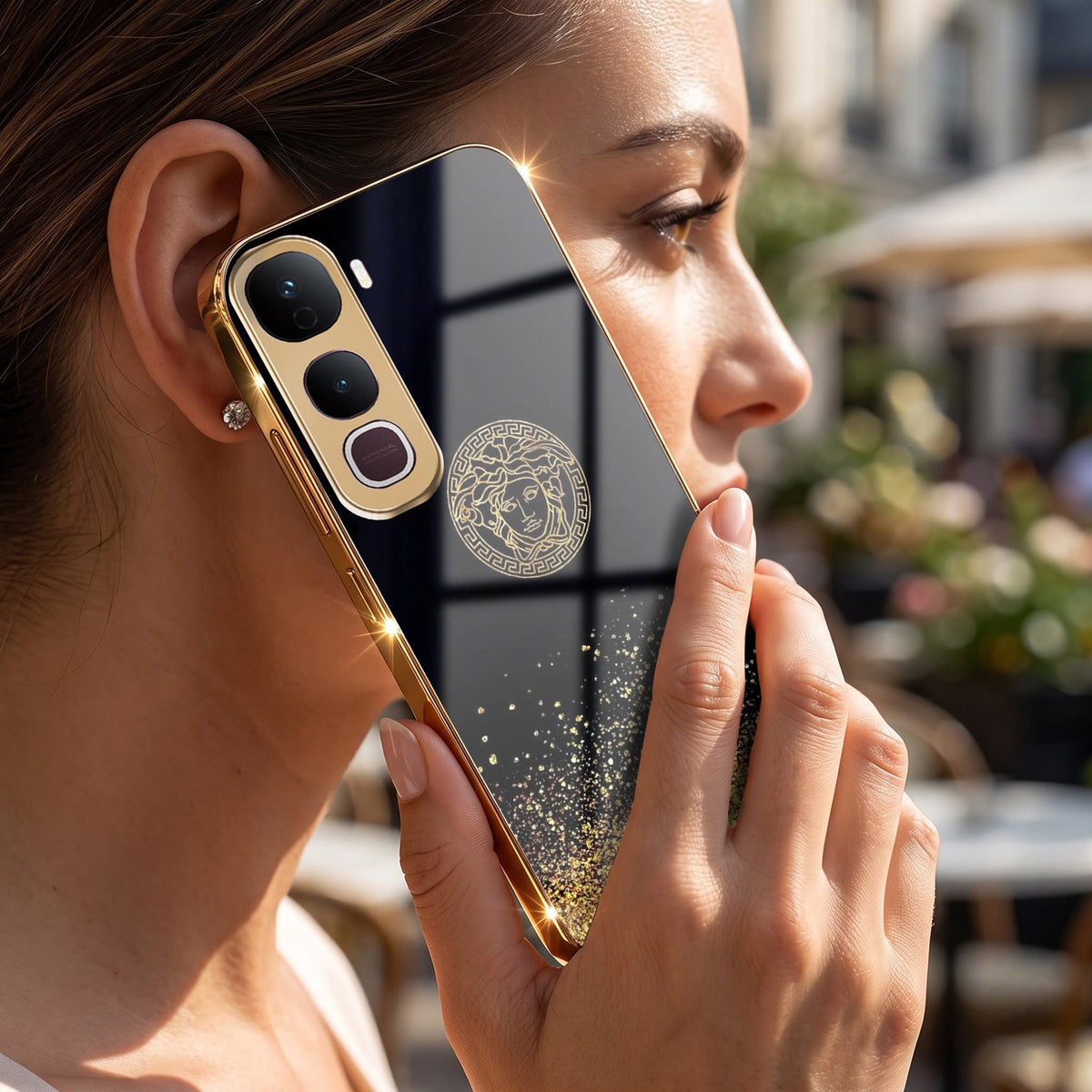 Vivo Y400 Pro 5G Medusa Head Gold Electroplated Glass Phone Back Case