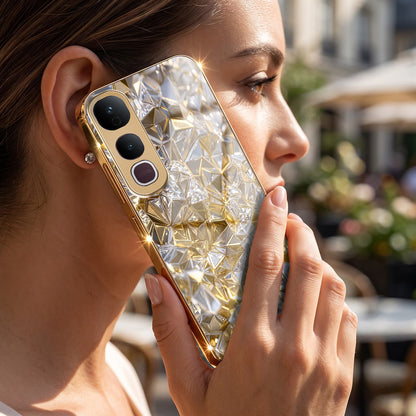Vivo Y400 Pro 5G White Diamond Shatter Gold Electroplated Glass Phone Back Case