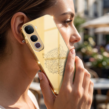 Vivo Y400 Pro 5G Golden Tiger Face Gold Electroplated Glass Phone Back Case