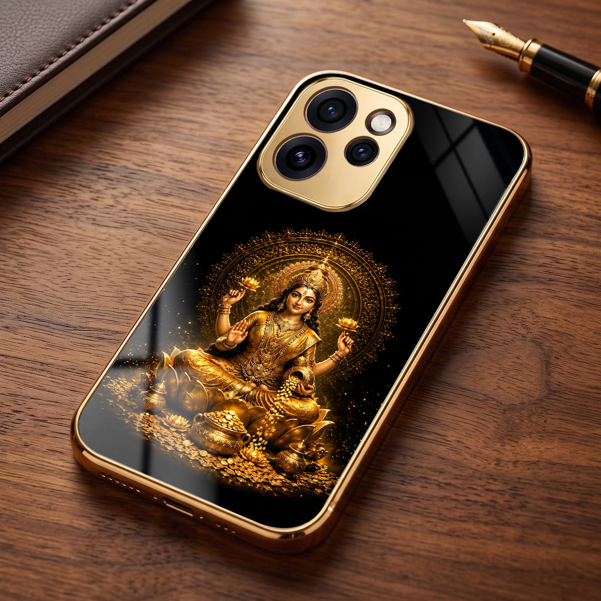 Oppo Reno 15 Pro Mini 5G Golden Maa Lakshmi Gold Electroplated Glass Phone Back Case