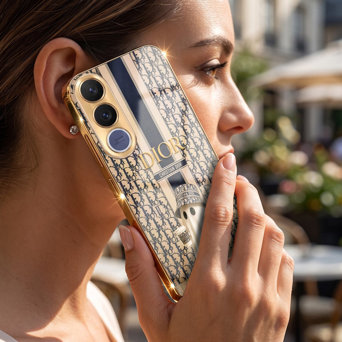 Vivo V70 FE 5G Luxury Dior Gold Electroplated Glass Phone Back Case