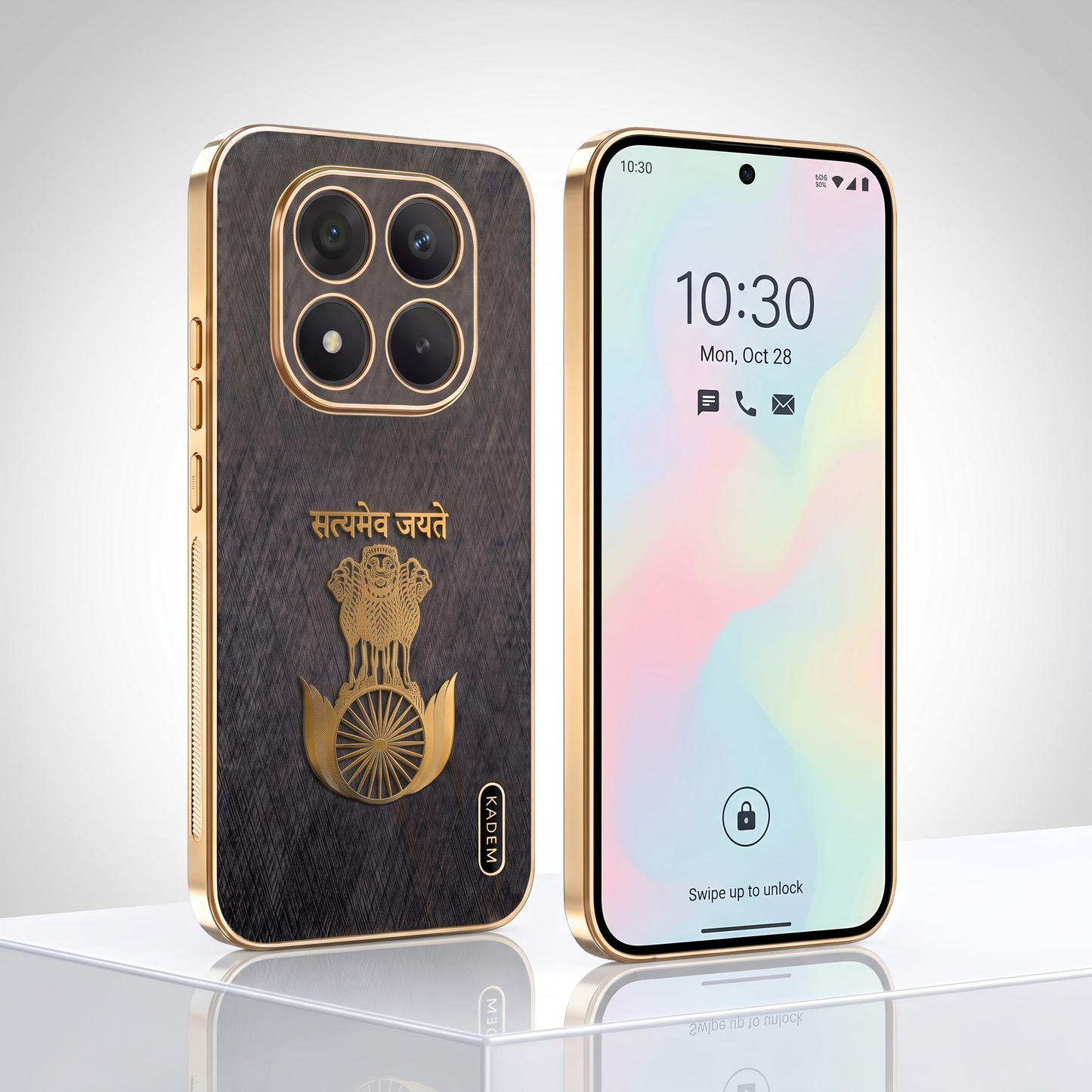 Redmi Note 15 Pro+ 5G Satyamev Jayate 3D Electroplated Frame Gold Thread Pattern Hard Back Case