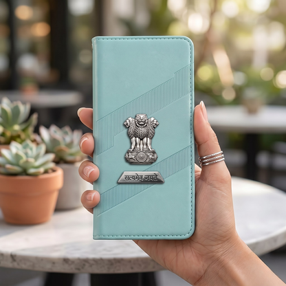 Oppo F27 Pro+ 5G Metal Satyamev Jayate 2-in-1 Emblem Magnetic Flip Wallet Case