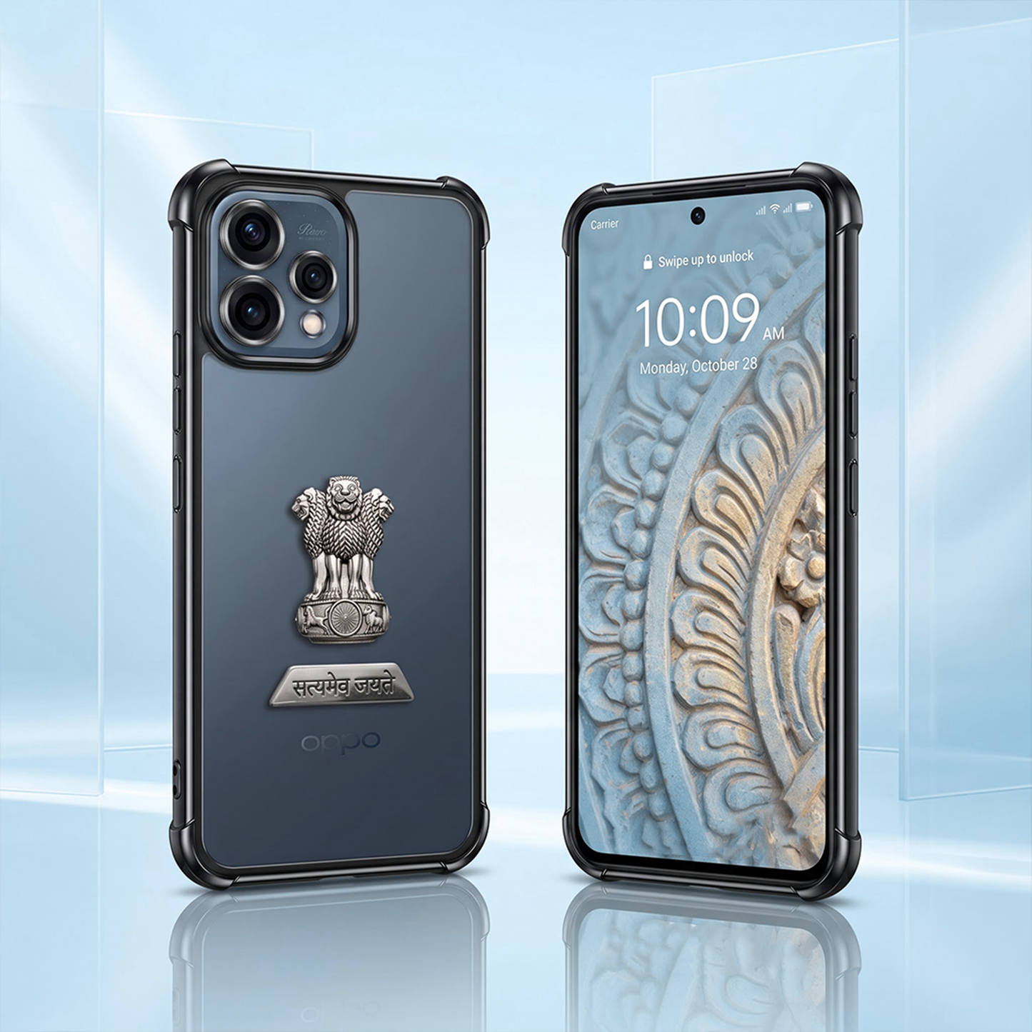Oppo Reno 15 5G Satyamev Jayate 2-in-1 Emblem Transparent Shockproof Airbag Case