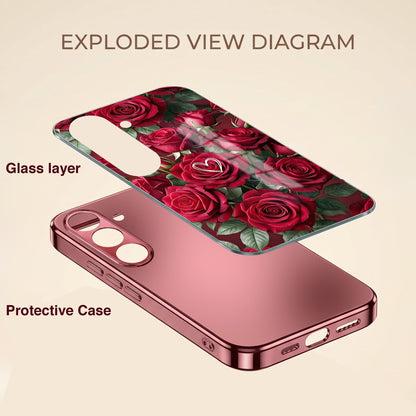 Samsung Galaxy A36 5G Rose Heart Burgundy Electroplated Glass Back Case