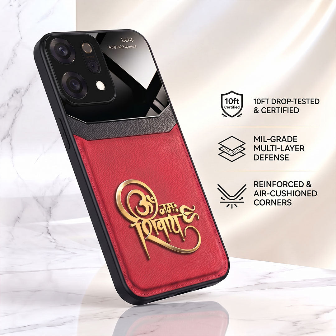 Oppo Reno 14 5G Om Namah Shivay 3D Gold Metal Leather Back Case