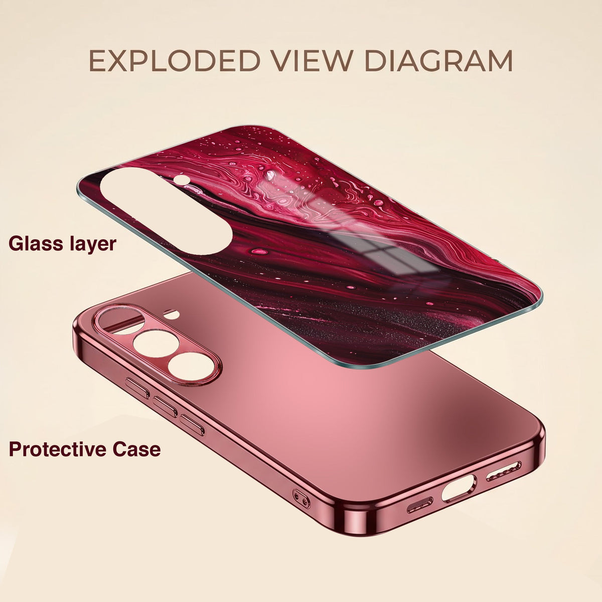 Samsung Galaxy A56 5G Marble Burgundy Electroplated Glass Back Case