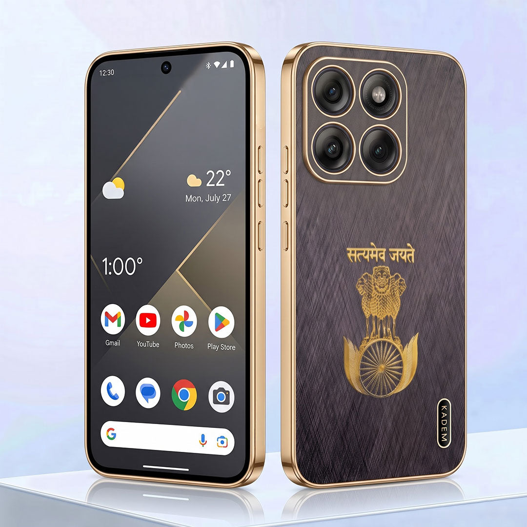 Motorola Edge 70 Fusion 5G Satyamev Jayate 3D Electroplated Frame Gold Thread Pattern Hard Back Case