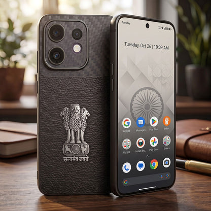 Oppo Reno 16 5G Satyamev Jayate Carbon Fiber Leather Hybrid Phone Case