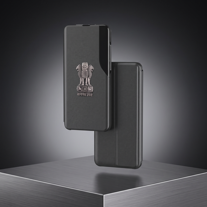 Vivo Y58 5G Metal Emblem Satyamev Jayate Half Window Leather Flip Case