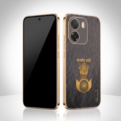 Oppo K14 5G Satyamev Jayate 3D Electroplated Frame Gold Thread Pattern Hard Back Case