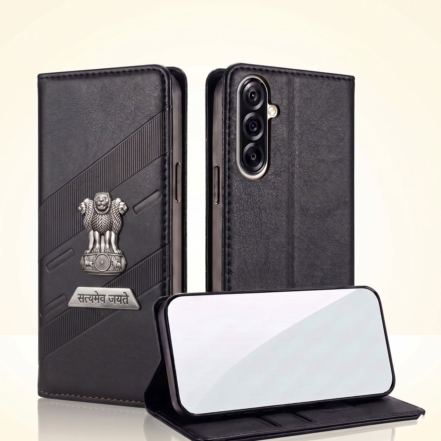Samsung Galaxy A36 5G Metal Satyamev Jayate 2-in-1 Emblem Magnetic Flip Wallet Case
