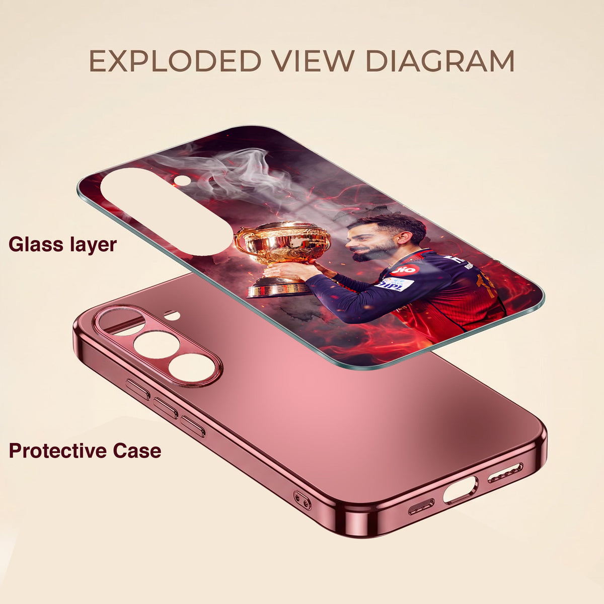 Samsung Galaxy A56 5G Virat Kohli Burgundy Electroplated Glass Back Case