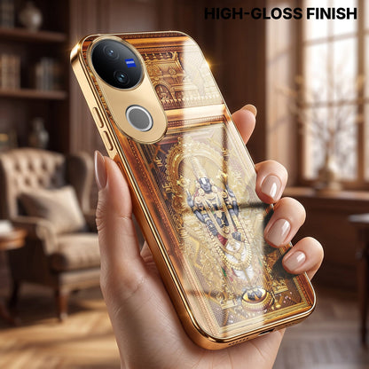 Vivo V50 5G Premium Heritage Gold Electroplated Glass Phone Back Case