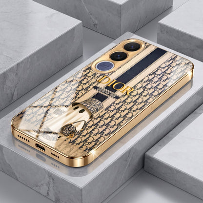 Vivo V70 FE 5G Luxury Dior Gold Electroplated Glass Phone Back Case