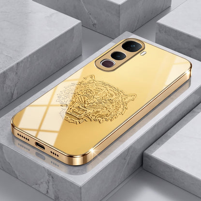 Vivo Y400 Pro 5G Golden Tiger Face Gold Electroplated Glass Phone Back Case