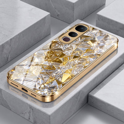 Vivo Y400 Pro 5G White Diamond Shatter Gold Electroplated Glass Phone Back Case
