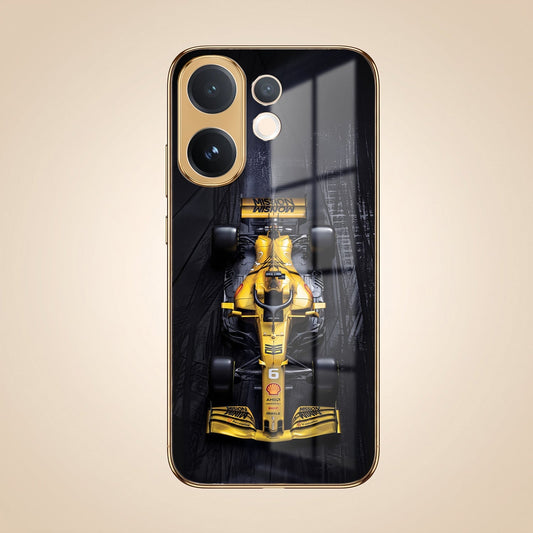 Vivo V60e 5G F1 Racing Car Gold Electroplated Glass Phone Back Case