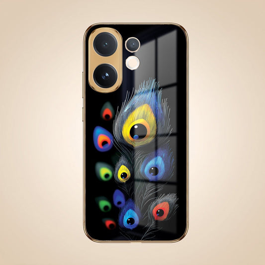 Vivo V60e 5G Multi-Feather Peacock Gold Electroplated Glass Phone Back Case