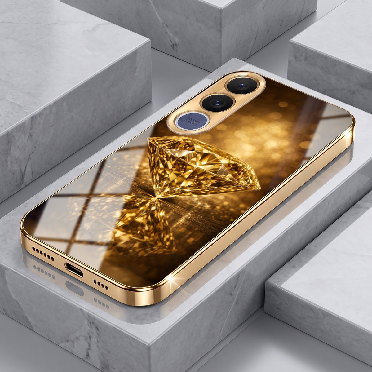 Vivo V70 FE 5G Golden Diamond Gold Electroplated Glass Phone Back Case