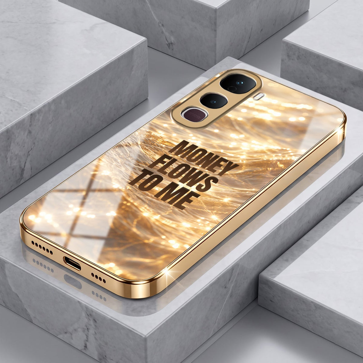 Vivo Y400 Pro 5G Money Flows To Me Gold Electroplated Glass Phone Back Case