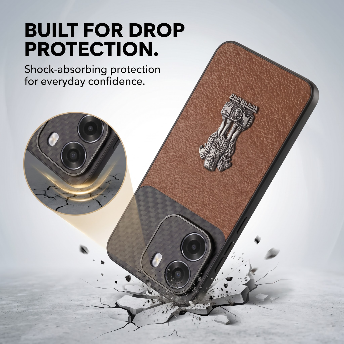 Oppo K14 5G Satyamev Jayate Carbon Fiber Leather Hybrid Phone Case
