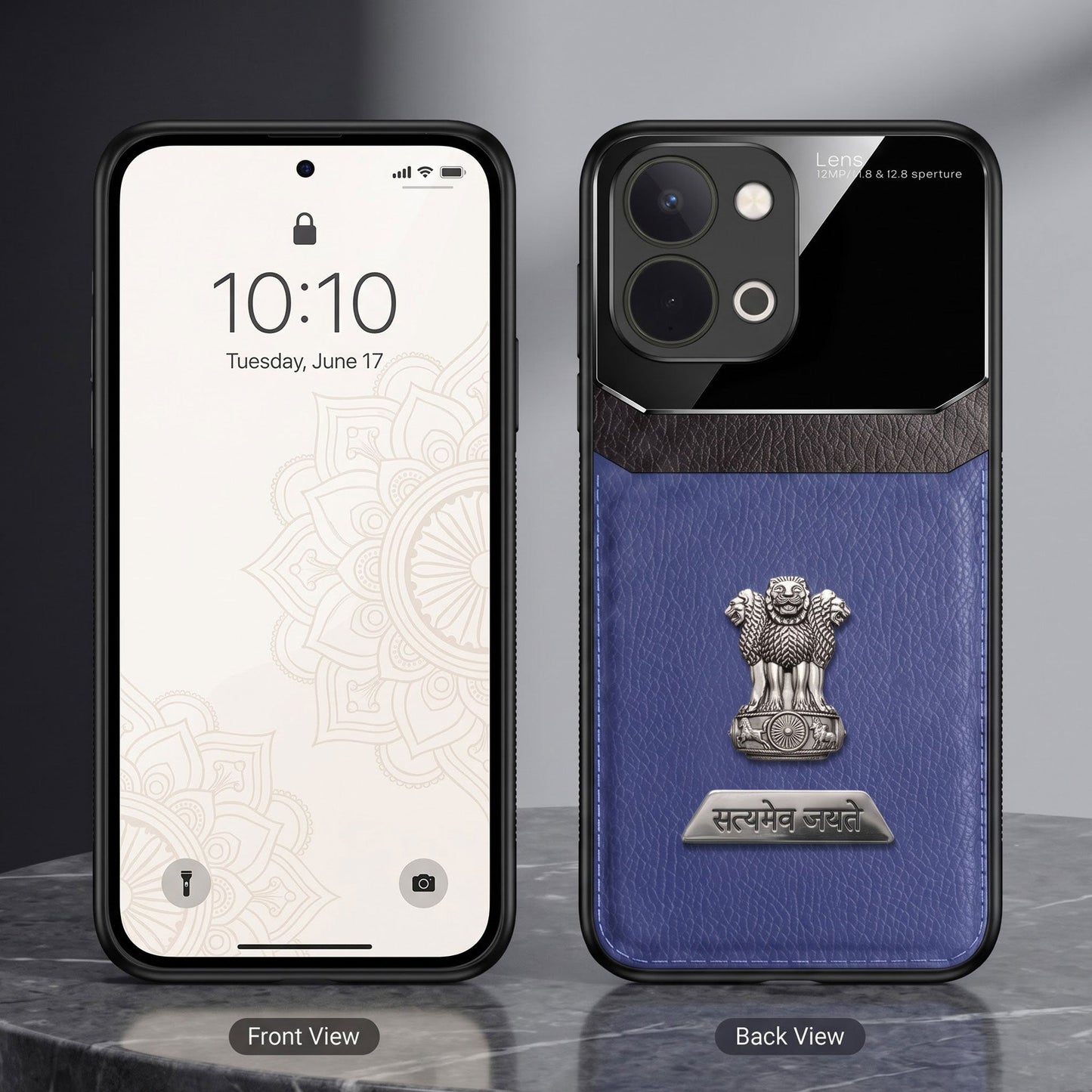 Vivo T5x 5G Satyamev Jayate 2-in-1 Emblem Leather Lens Protective Back Case