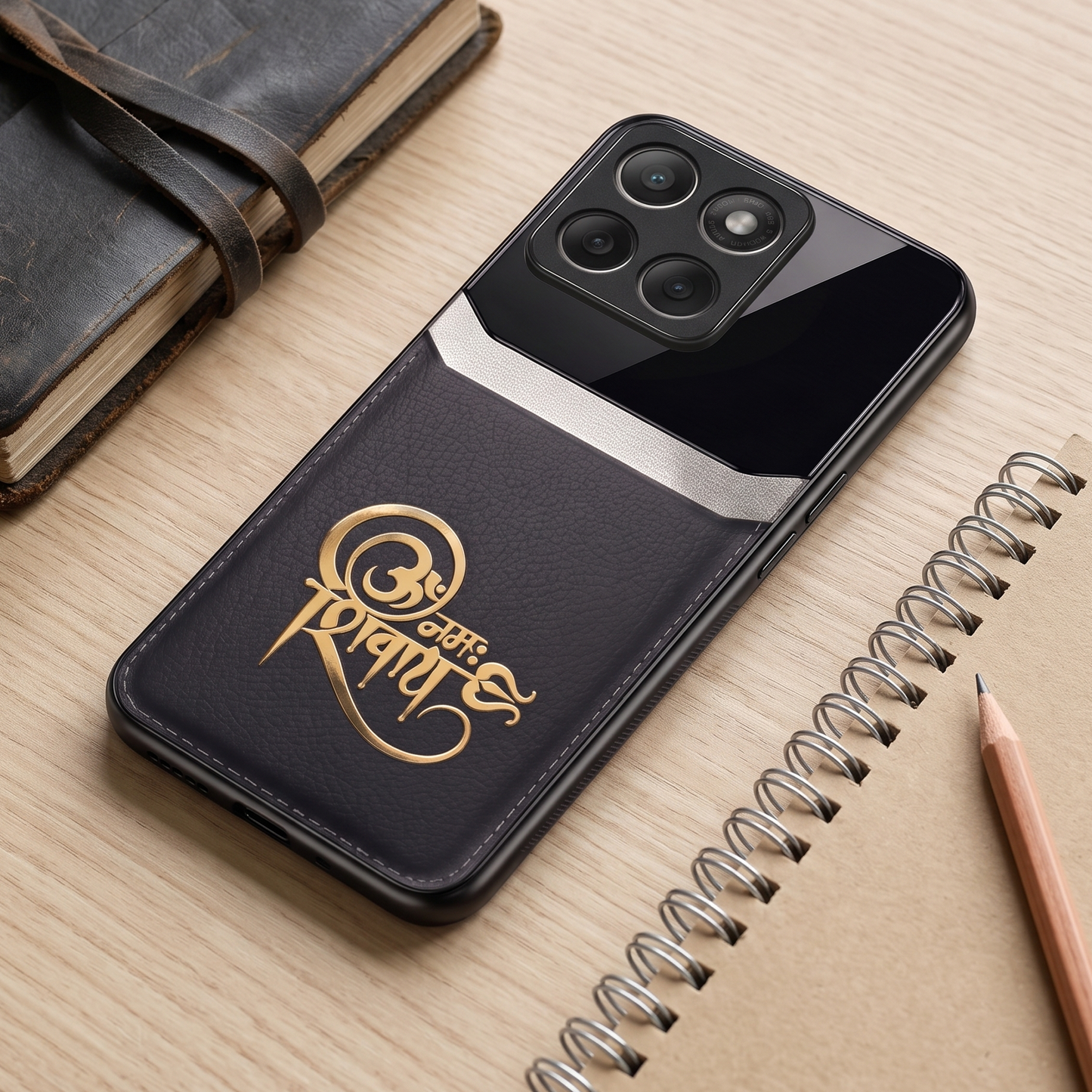 Motorola Edge 60 Fusion 5G Om Namah Shivay 3D Gold Metal Leather Back Case