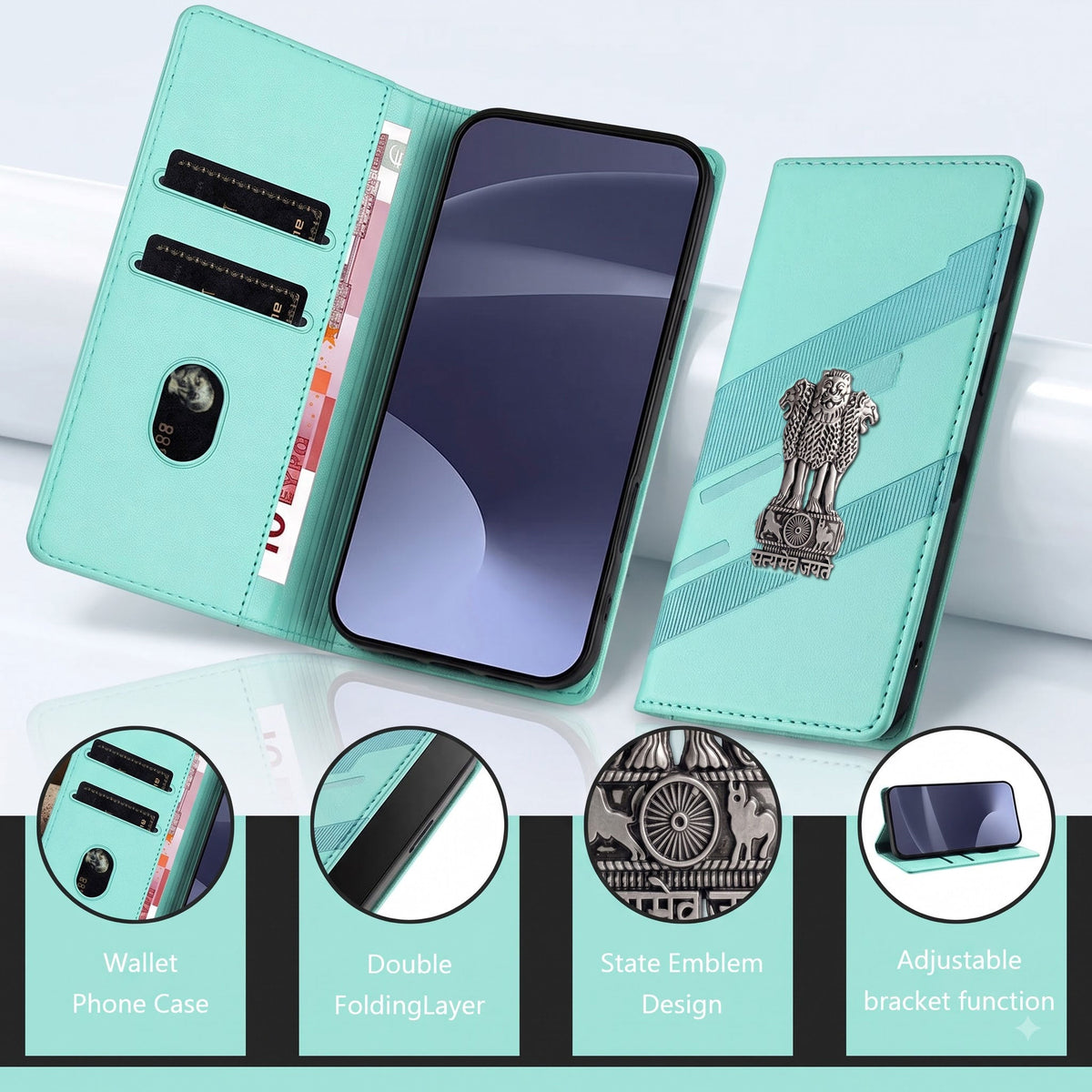 Samsung Galaxy A36 5G Satyamev Jayate 3D Emblem Magnetic Flip Wallet Case