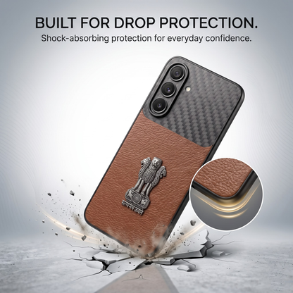 Samsung Galaxy A57 5G Satyamev Jayate Carbon Fiber Leather Hybrid Phone Case