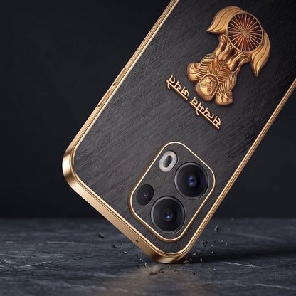 Oppo Reno 13 Satyamev Jayate 3D Electroplated Frame Gold Thread Pattern Hard Back Case