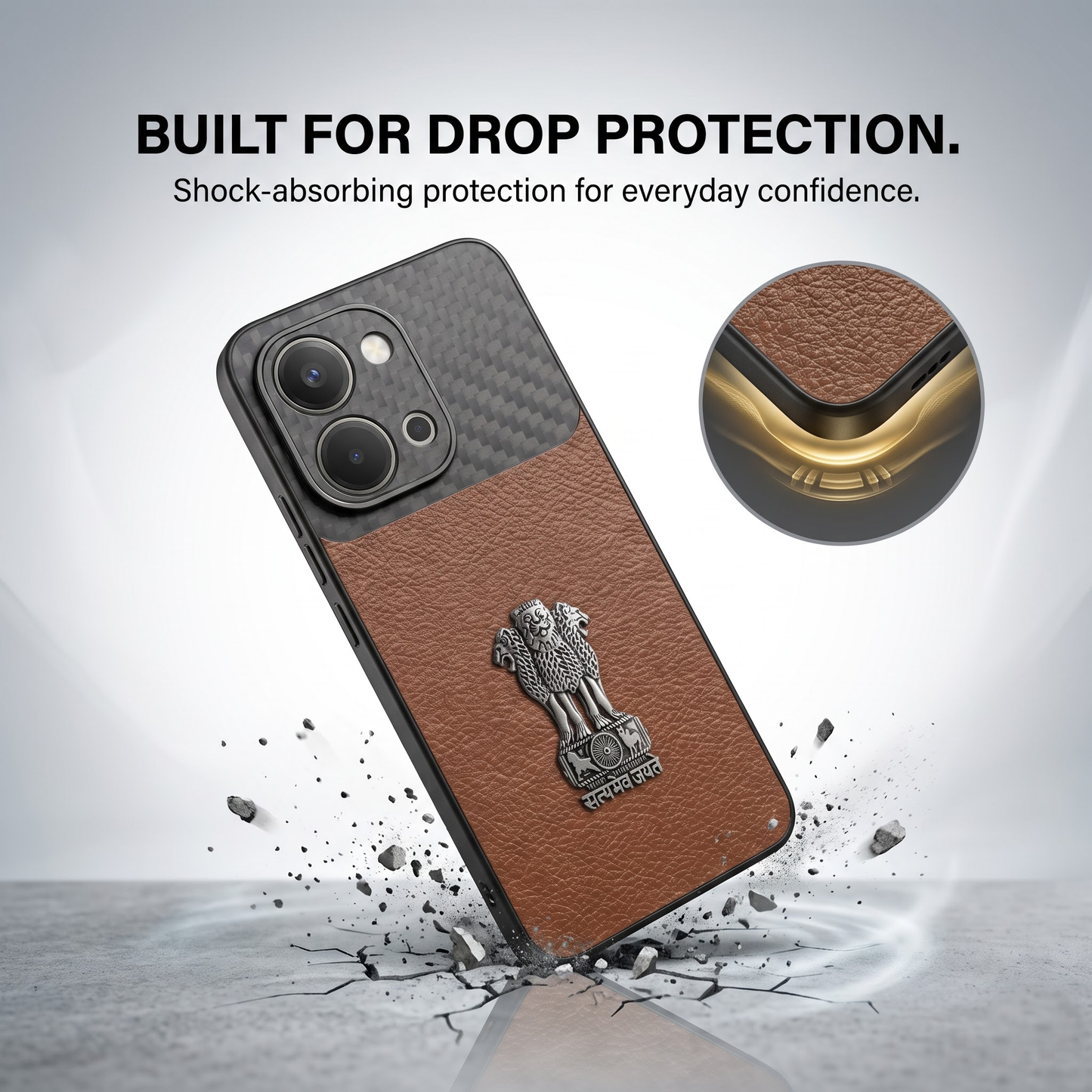 Vivo T5x 5G  Satyamev Jayate Carbon Fiber Leather Hybrid Phone Case