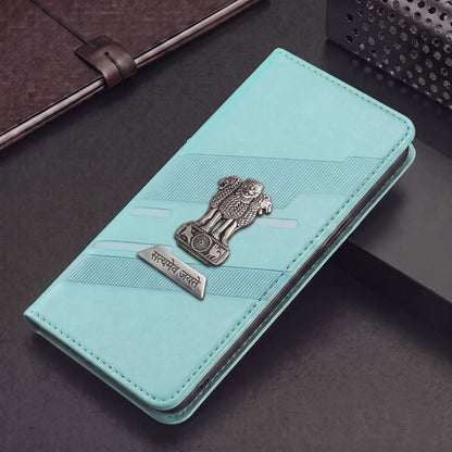 Oppo F29 Pro 5G Metal Satyamev Jayate 2-in-1 Emblem Magnetic Flip Wallet Case
