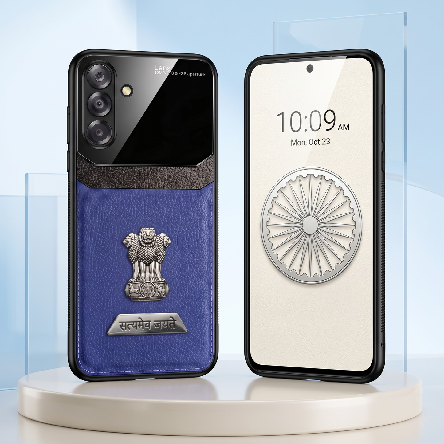 Samsung Galaxy M56 5G Satyamev Jayate 2-in-1 Emblem Leather Lens Protective Back Case