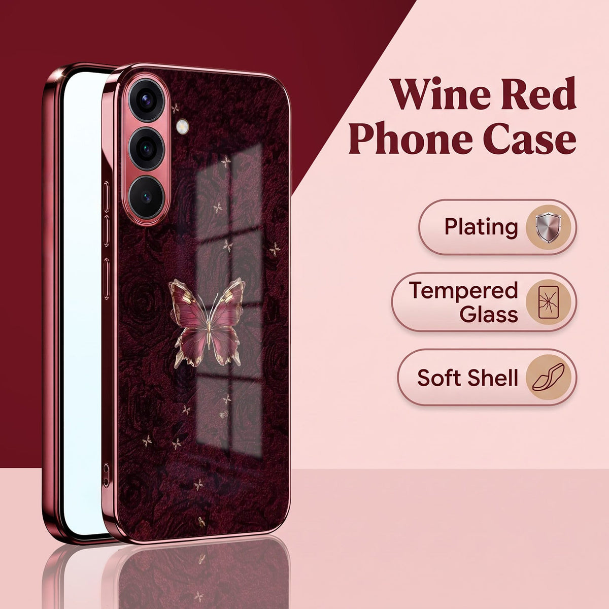 Samsung Galaxy A36 5G Butterfly Burgundy Electroplated Glass Back Case