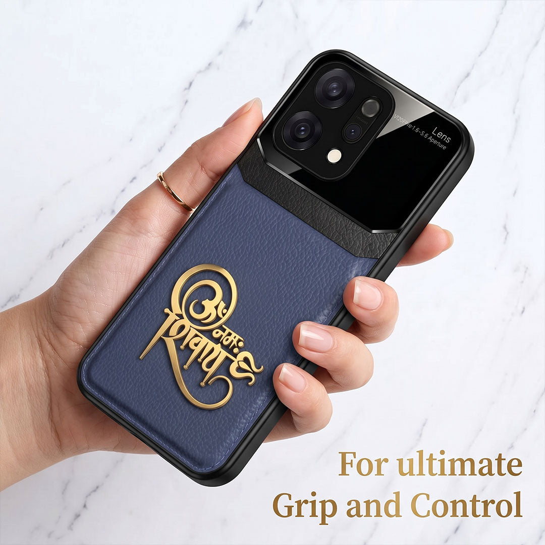 Oppo Reno 14 5G Om Namah Shivay 3D Gold Metal Leather Back Case