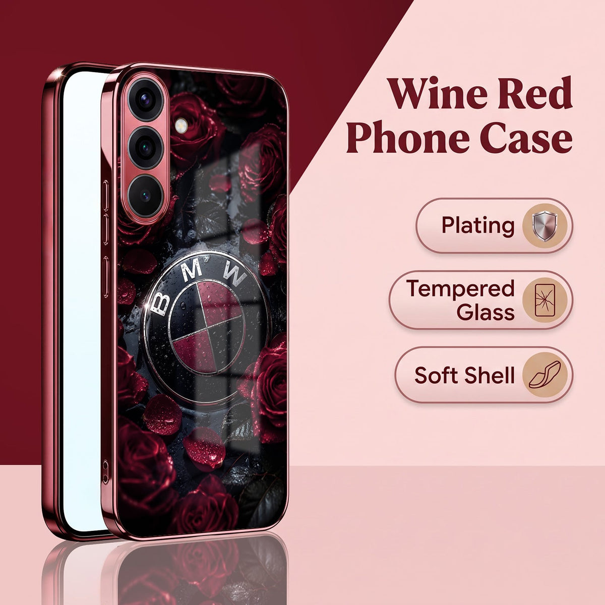 Samsung Galaxy A36 5G BMW Logo Burgundy Electroplated Glass Back Case