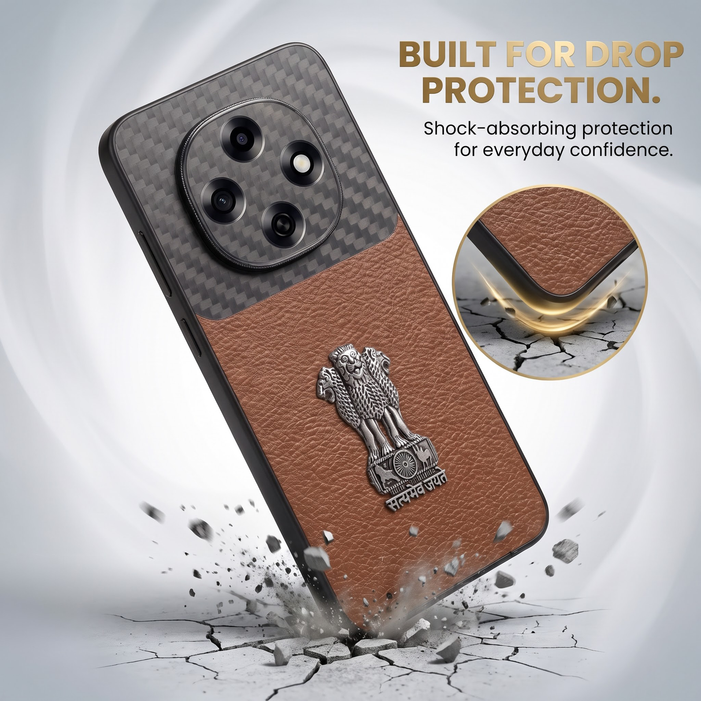 Oppo F31 Pro 5G Satyamev Jayate Carbon Fiber Leather Hybrid Phone Case