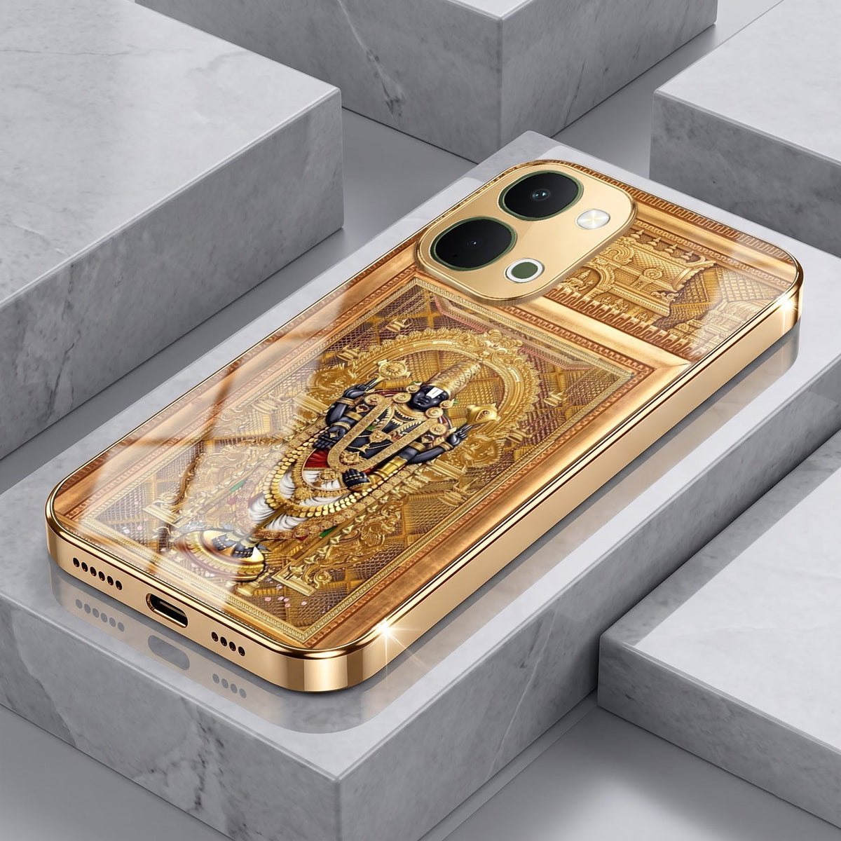Vivo T5x 5G Premium Heritage Gold Electroplated Glass Phone Back Case