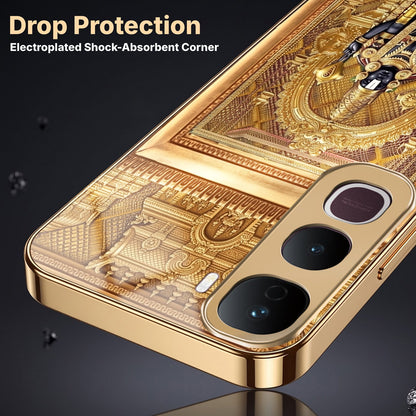 Vivo Y400 Pro 5G Premium Heritage Gold Electroplated Glass Phone Back Case