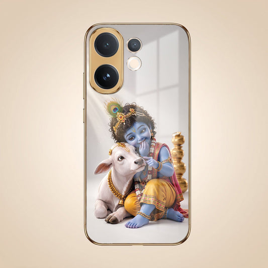 Vivo V60e 5G Bal Krishna Blessings Gold Electroplated Glass Phone Back Case